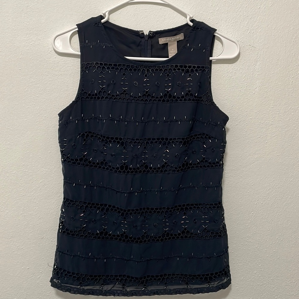 Banana Republic Beaded Navy Sleeveless Shirt Size 0